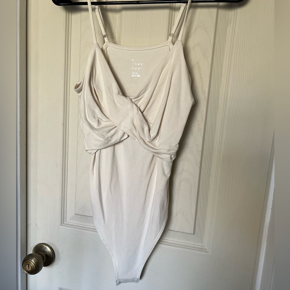A New Day Cream Draped Bodysuit Top